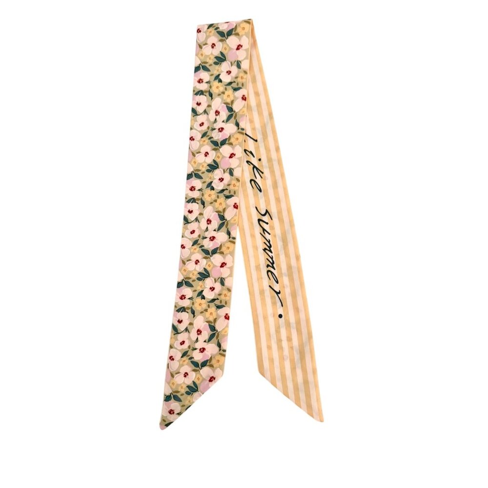 Slim Scarf Yellow Floral 34in Two Sided Cottagecore Quiet Luxury No65